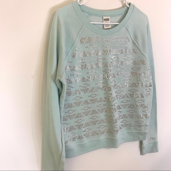 PINK Victoria's Secret Mint Aztec Tribal Sequin Pullover Crewneck Sweats… - Picture 10 of 11